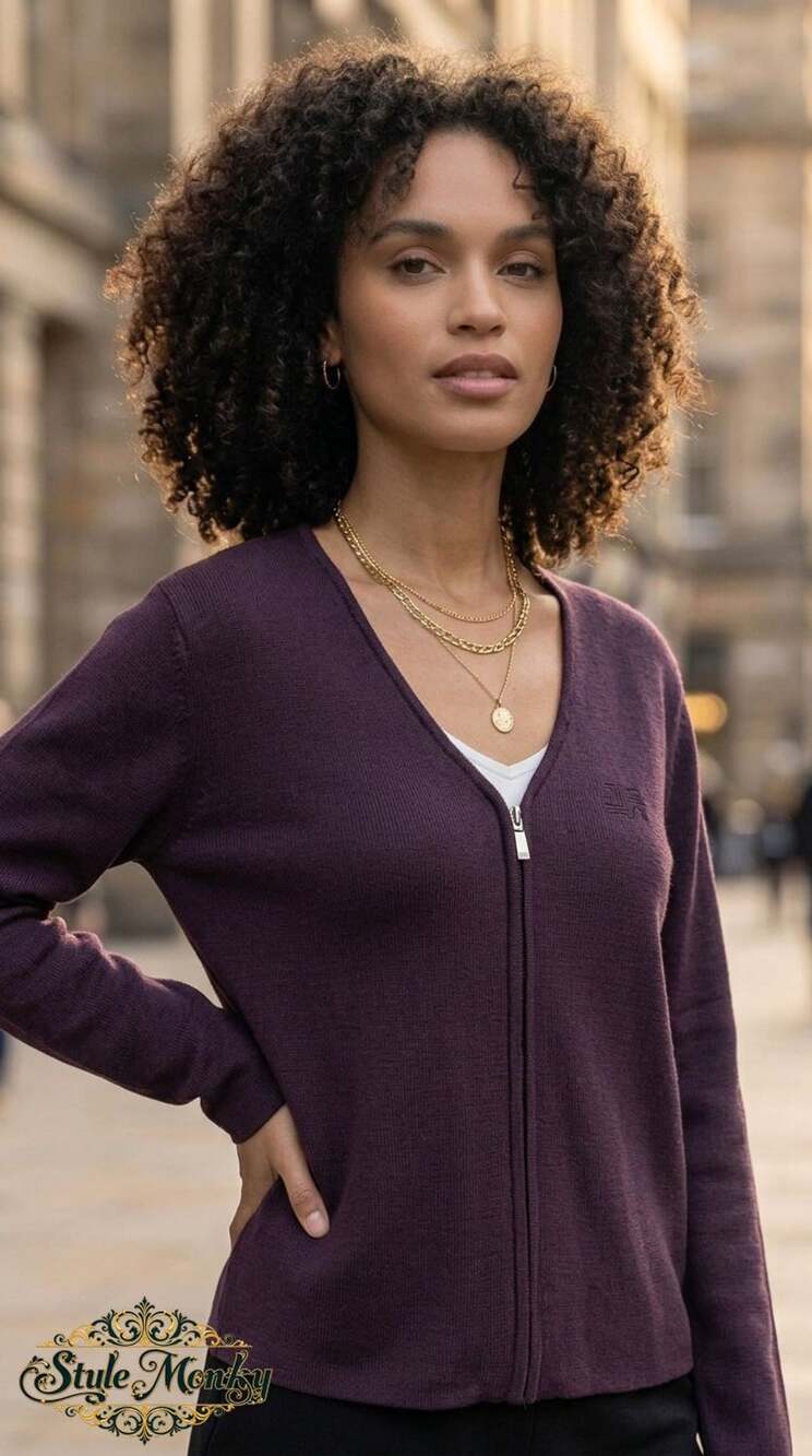 Preview Collection Full Zip Cardigan Size M Purple Acrylic Wool Sweater